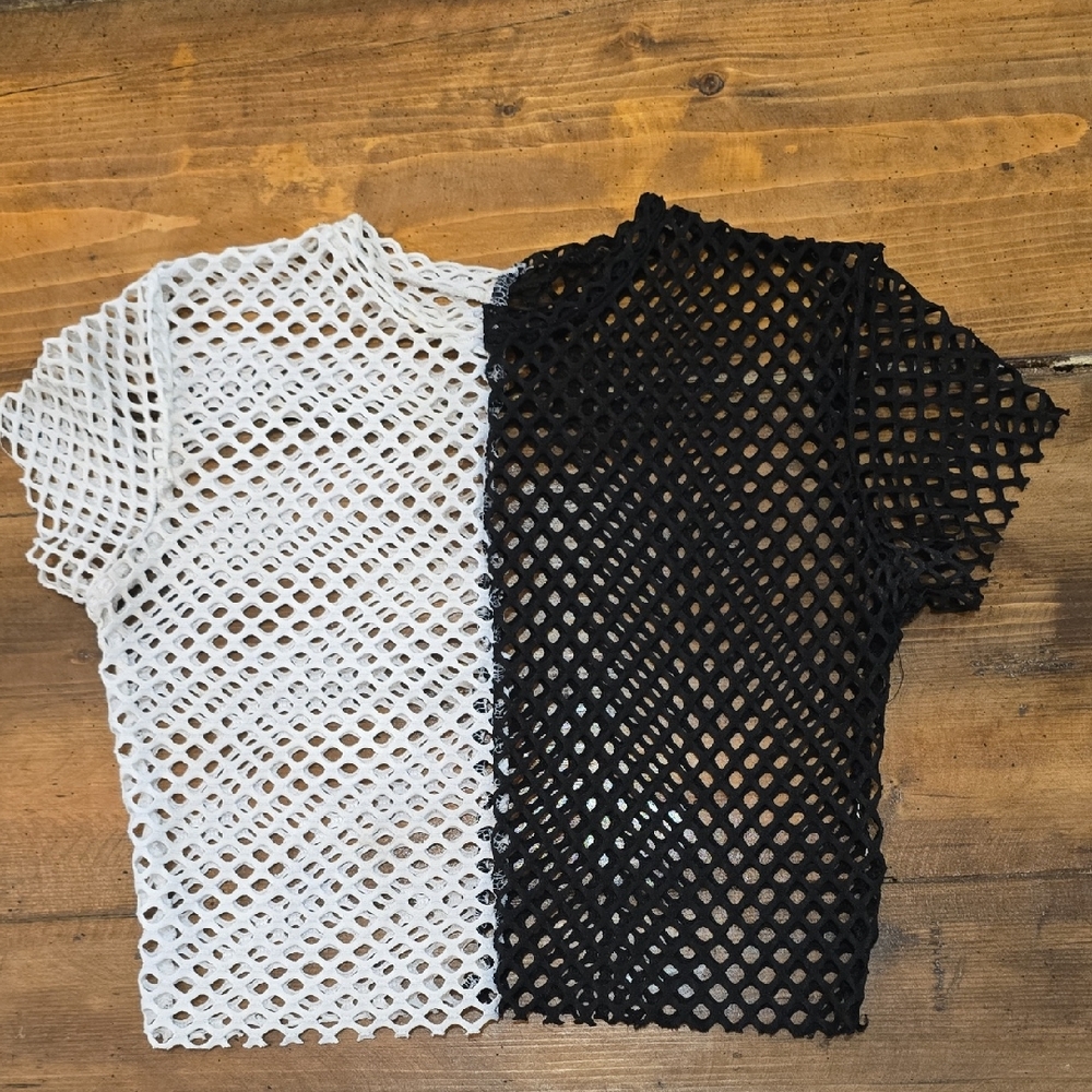Y2K Black &‎ White Mesh Top | Sheer Fishnet Tee | Women’s Layering Top